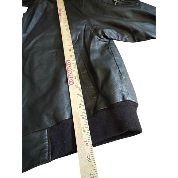 VTG Weekends Men's Black Leather Bomber Jacket Large Pockets Biker Retro READ - Picture 8 of 9